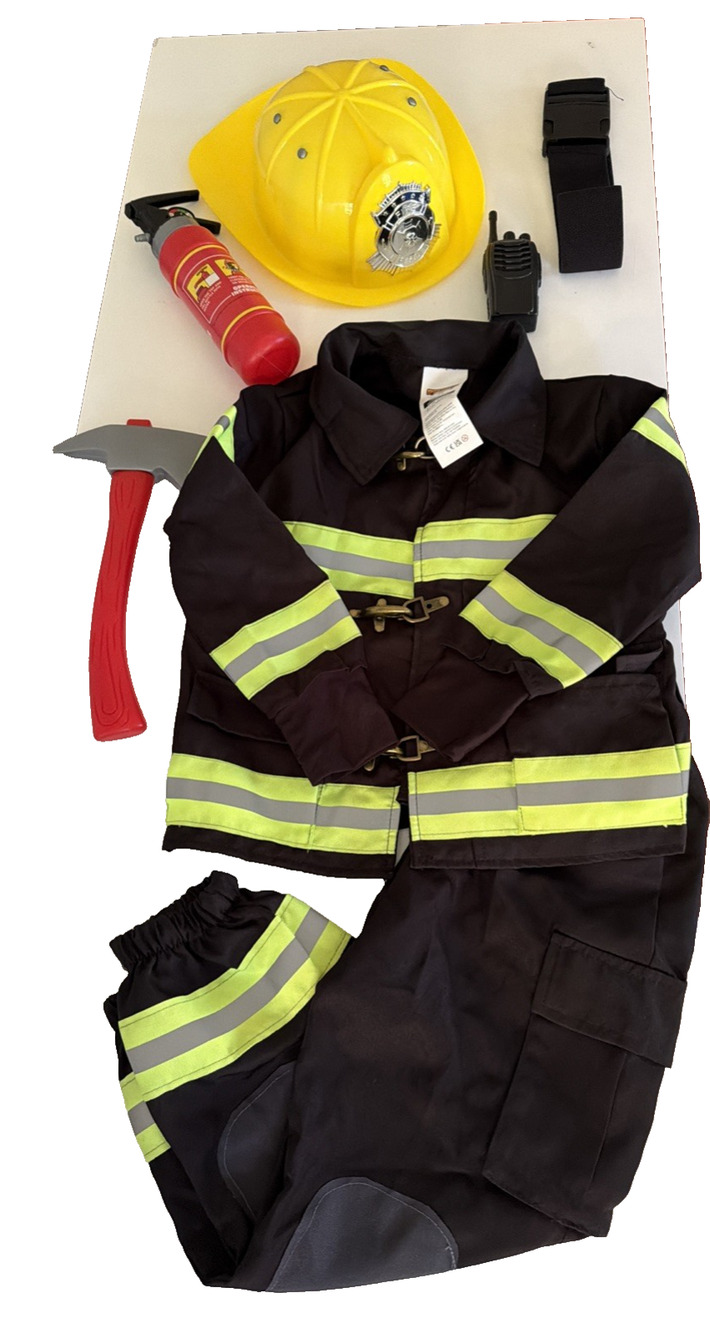 Kids Firefighter Costume Black Yellow Size 3T (3-4) - Missing Toy Wrench